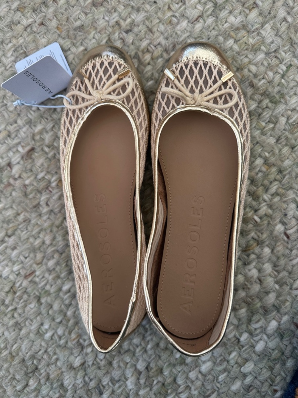 AEROSOLES Metallic Champagne Knit Ballet Flats